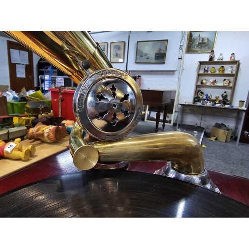 343 - An unusual rare reproduction twin brass horn Victrola gramophone featuring 2 large brass horns, the ... 