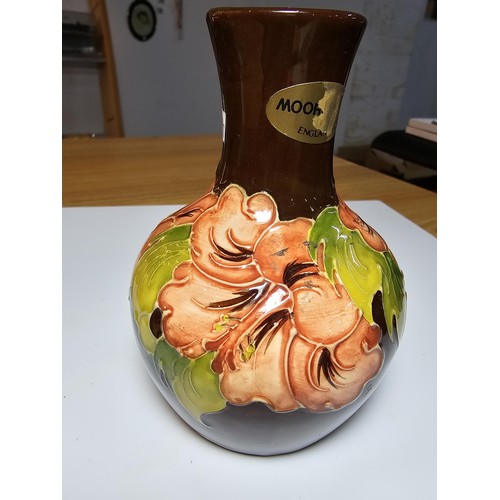 340 - 2 x vintage 1970's/80's William Moorcroft vases both in Hibiscus pattern with brown glaze the taller... 