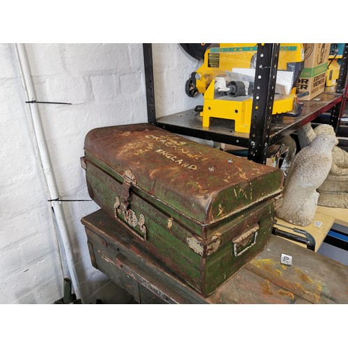 370 - A metal ammo box with spanners along with another wooden ammo box which is empty