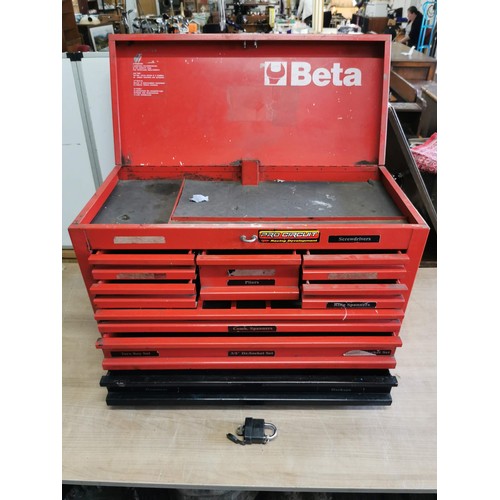 376 - A very nice quality red Beta metal tool cabinet in good order with lift up lid, 8x drawers to the fr... 