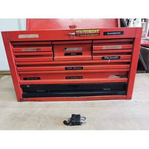 376 - A very nice quality red Beta metal tool cabinet in good order with lift up lid, 8x drawers to the fr... 