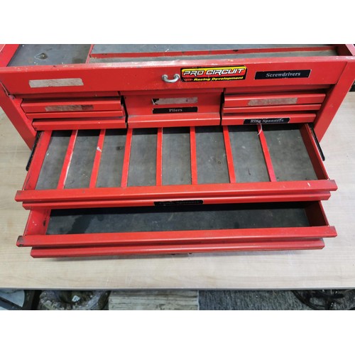 376 - A very nice quality red Beta metal tool cabinet in good order with lift up lid, 8x drawers to the fr... 