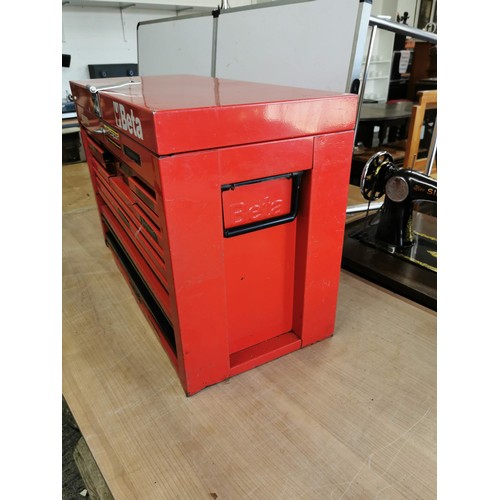 376 - A very nice quality red Beta metal tool cabinet in good order with lift up lid, 8x drawers to the fr... 