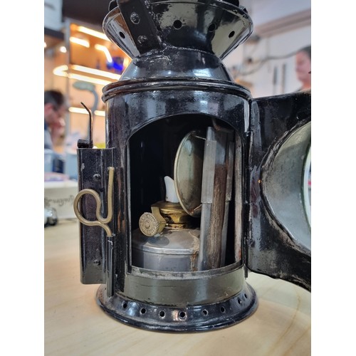 337 - 2x good quality original early vintage 3 aspect hand signal railway lamps both in very good looked a... 