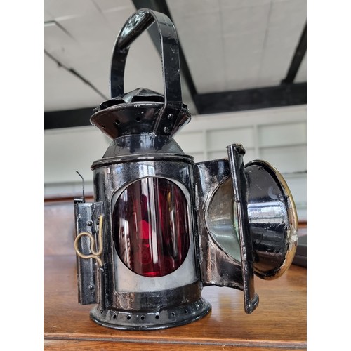 337 - 2x good quality original early vintage 3 aspect hand signal railway lamps both in very good looked a... 