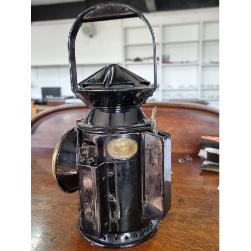 337 - 2x good quality original early vintage 3 aspect hand signal railway lamps both in very good looked a... 