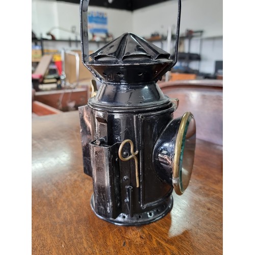 337 - 2x good quality original early vintage 3 aspect hand signal railway lamps both in very good looked a... 