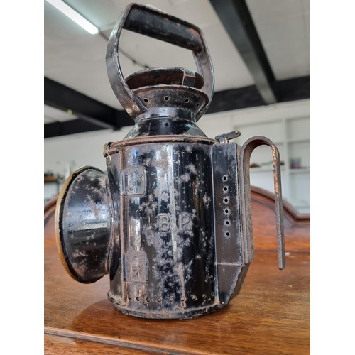 337 - 2x good quality original early vintage 3 aspect hand signal railway lamps both in very good looked a... 