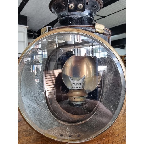 337 - 2x good quality original early vintage 3 aspect hand signal railway lamps both in very good looked a... 