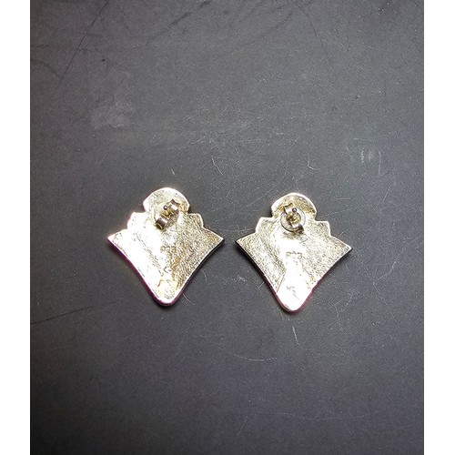 232 - Pair of as new unused 925 silver Art deco style earrings in the classical fan design inset with marc... 