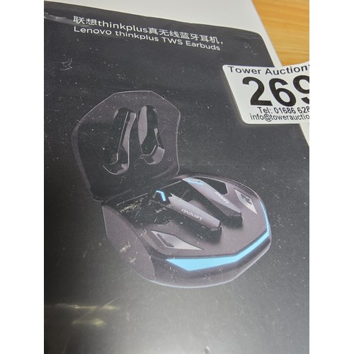 269 - A new and sealed pair of Bluetooth ear buds by Lenovo thinkplus, the earbuds will charge in the case... 