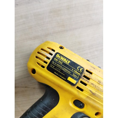 385 - A 12v DeWalt 922 cased drill with charger and spare battery