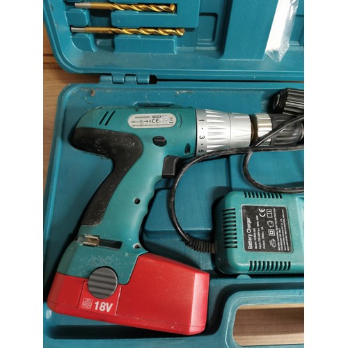 387 - A cased Boschmann double drill set with accessories comes with one battery and a charger