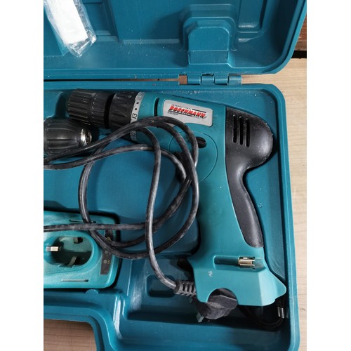 387 - A cased Boschmann double drill set with accessories comes with one battery and a charger