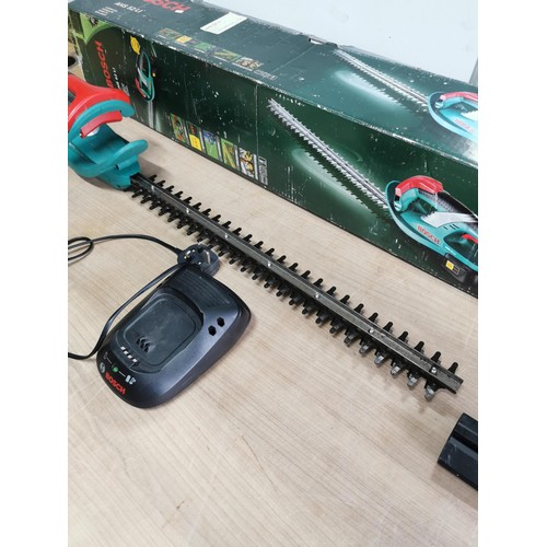 393 - A boxed Bosch AHS 52 L1 cordless hedge strimmer, complete with battery and charger