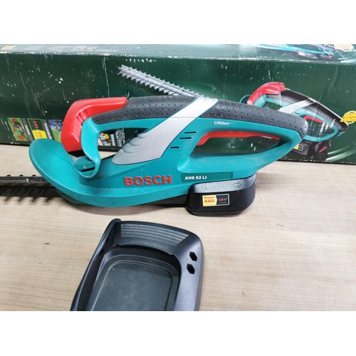 393 - A boxed Bosch AHS 52 L1 cordless hedge strimmer, complete with battery and charger