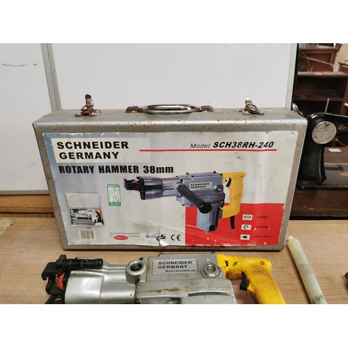 397 - A Schneider 38mm rotary hammer, SCH38RH-240, in case and fully tested complete with tools, gloves an... 