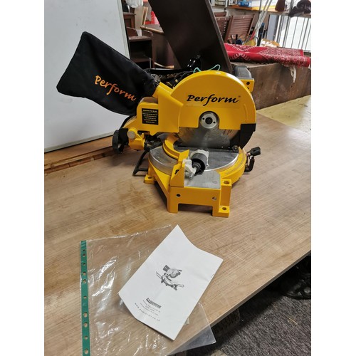 402 - A Perform compound mitre saw model CCMS10L, 1400w, in good order complete with manual and dust bag