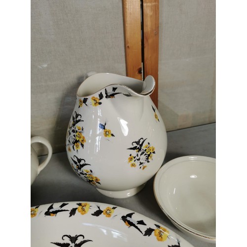 146 - 5 piece Cauldon bathroom set to incl. ewer and basin, chamber pot, bowl and vase floral black & yell... 