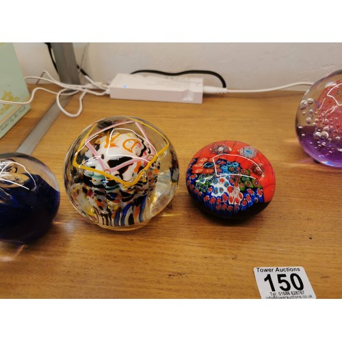 150 - Collection of 6x paperweights inc a decorative paperweight with DA on the top, millefiori style pape... 