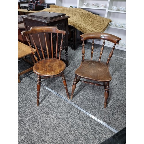 484 - 3x good quality dark wood spindle back chairs in good order all with turned legs, largest chair show... 