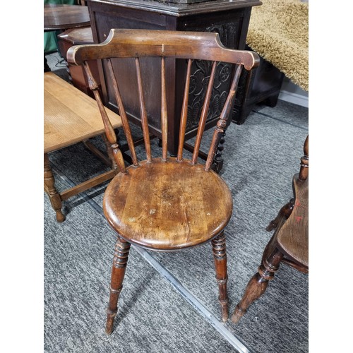 484 - 3x good quality dark wood spindle back chairs in good order all with turned legs, largest chair show... 