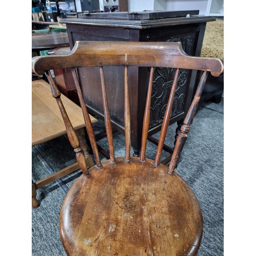 484 - 3x good quality dark wood spindle back chairs in good order all with turned legs, largest chair show... 