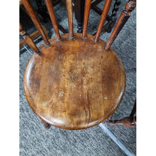 484 - 3x good quality dark wood spindle back chairs in good order all with turned legs, largest chair show... 