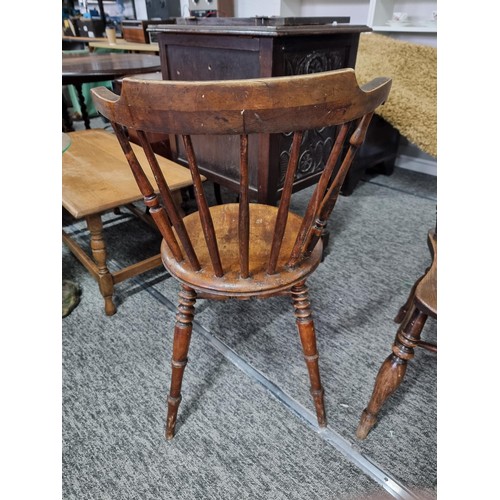 484 - 3x good quality dark wood spindle back chairs in good order all with turned legs, largest chair show... 