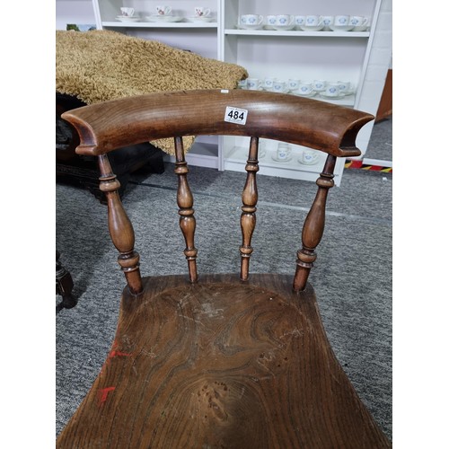 484 - 3x good quality dark wood spindle back chairs in good order all with turned legs, largest chair show... 