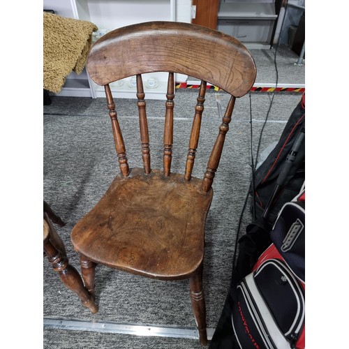 484 - 3x good quality dark wood spindle back chairs in good order all with turned legs, largest chair show... 