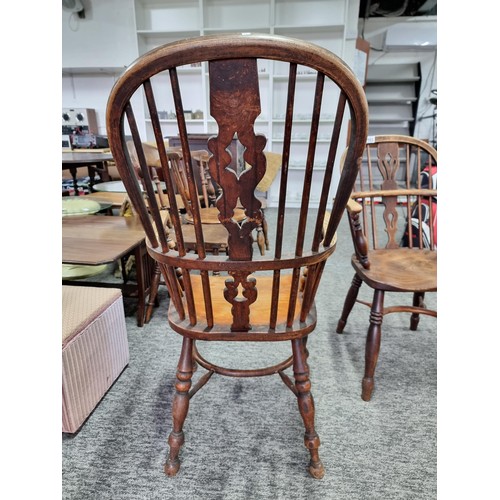 485 - 2x Very Good Antique Solid Elm Spindle Back Windsor Chairs, both have been finely crafted in solid e... 