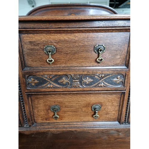 486 - A good quality solid oak antique ornate sideboard with two doors to the side and two drawers to the ... 