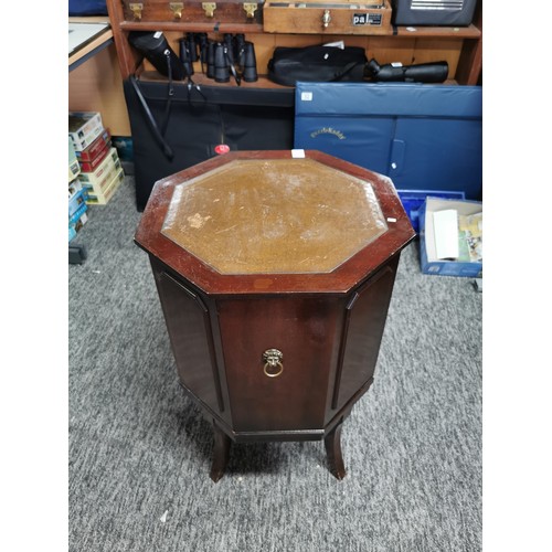 510 - Vintage Mahogany Octagonal Drinks Cabinet with a brown leather top measuring 70cm in height and 46cm... 