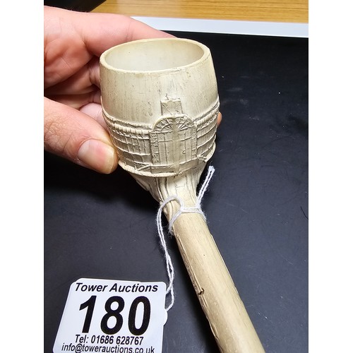 180 - A good very rare antique clay pipe from the Great British exhibition featuring a carved scene of Cry... 