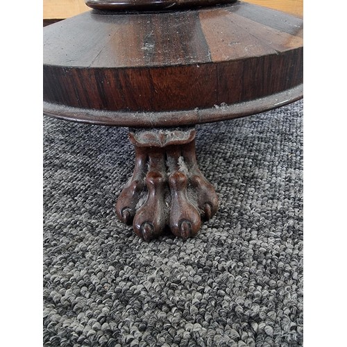 508 - Antique claw footed side table with well detailed embroidered pattern top under glass measures 57cm ... 