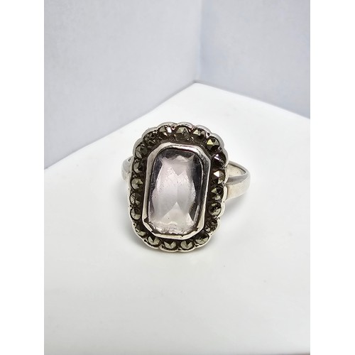 227 - Good quality vintage sterling silver dress ring inset with a faceted natural Kunzite gemstone with a... 