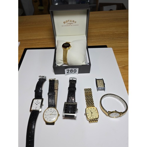 280 - A large collection of 6 rotary wrist watches along with a vintage rare 2 dial watch by Medana, the r... 