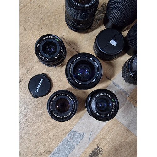 13 - Large quantity of camera lenses of various sizes and models inc Miranda, Soligor, Sirius, Hoya etc p... 