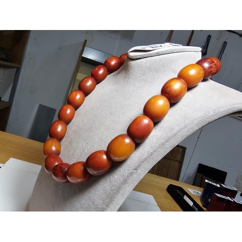 171 - A good fine quality vintage Bakelite amber beaded necklace of large proportions, each bead presents ... 