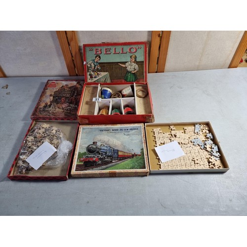 31 - 2x vintage Victory jigsaws inc a hunting scene and a steam engine, each jigsaw has pieces missing al... 