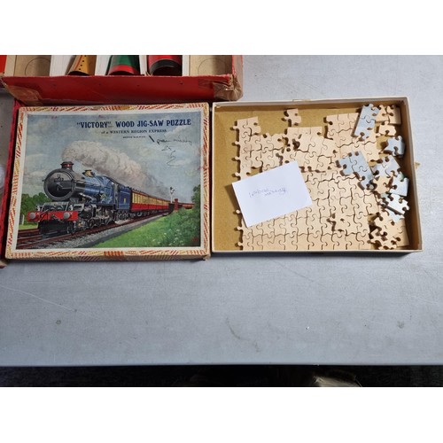 31 - 2x vintage Victory jigsaws inc a hunting scene and a steam engine, each jigsaw has pieces missing al... 