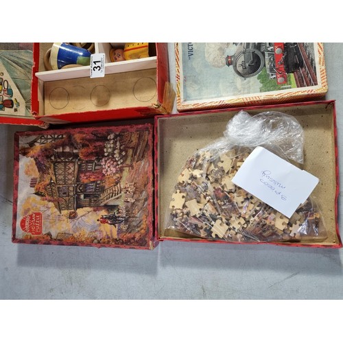 31 - 2x vintage Victory jigsaws inc a hunting scene and a steam engine, each jigsaw has pieces missing al... 