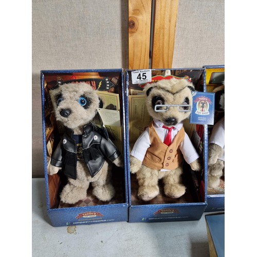 45 - Collection of 6x Meerkat plush toys, Sergei with tag, Baby Oleg and Grub with tag and adoption certi... 