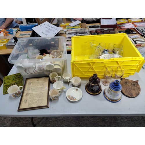 52 - 2x plastic tubs containing a quantity of collectable china and ceramics inc Bell's whiskey decanters... 