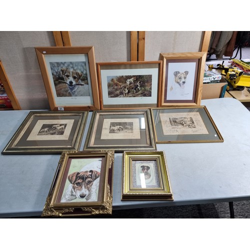 51 - Collection of 8x framed and glazed dog prints and original art work inc a set of 3x prints by Frank ... 