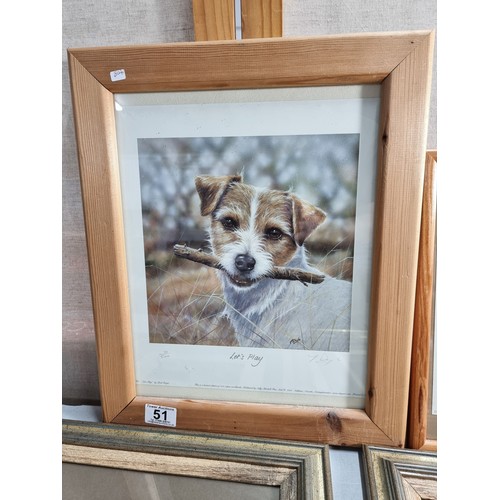 51 - Collection of 8x framed and glazed dog prints and original art work inc a set of 3x prints by Frank ... 