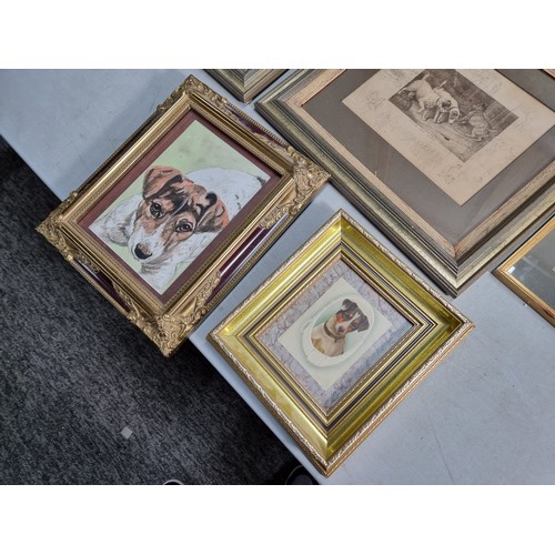 51 - Collection of 8x framed and glazed dog prints and original art work inc a set of 3x prints by Frank ... 