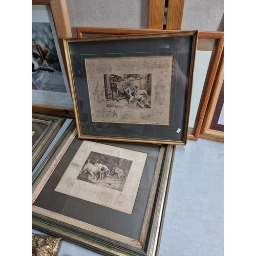 51 - Collection of 8x framed and glazed dog prints and original art work inc a set of 3x prints by Frank ... 