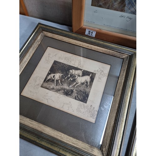 51 - Collection of 8x framed and glazed dog prints and original art work inc a set of 3x prints by Frank ... 